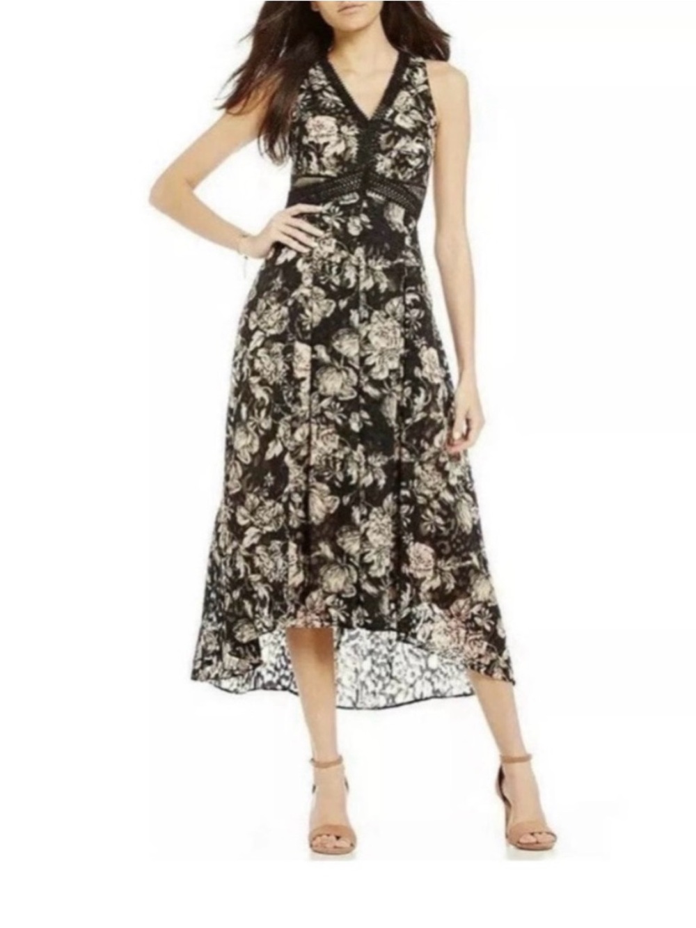 ANTONIO MELANI Black Floral High-Low Dress